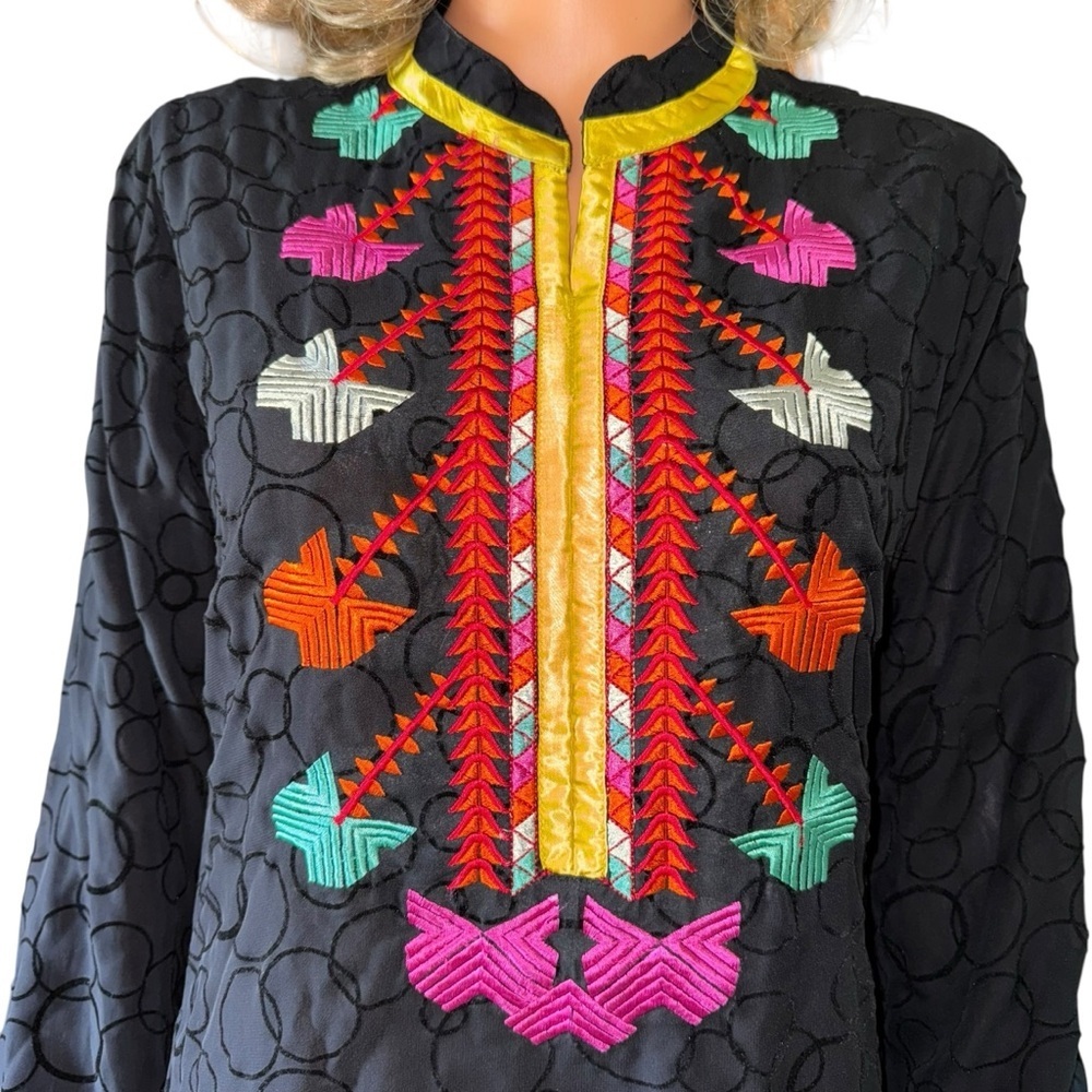 Artizara Afnan Tunic Dress XS Black Embroidered Modest Boho Long Sleeve - Picture 2 of 8